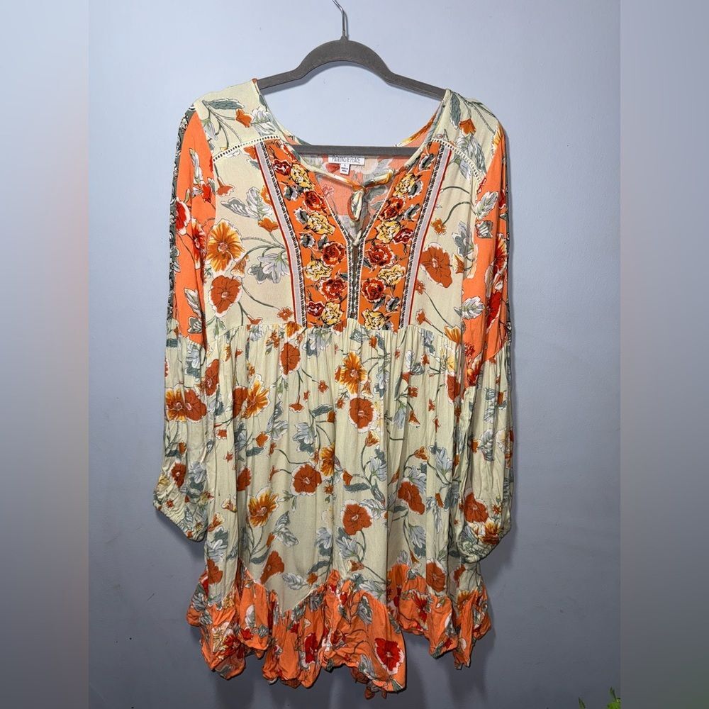 Patrons of Peace Bell Sleeve Floral Boho Ruffled Tiered Sundress Size Large EUC
